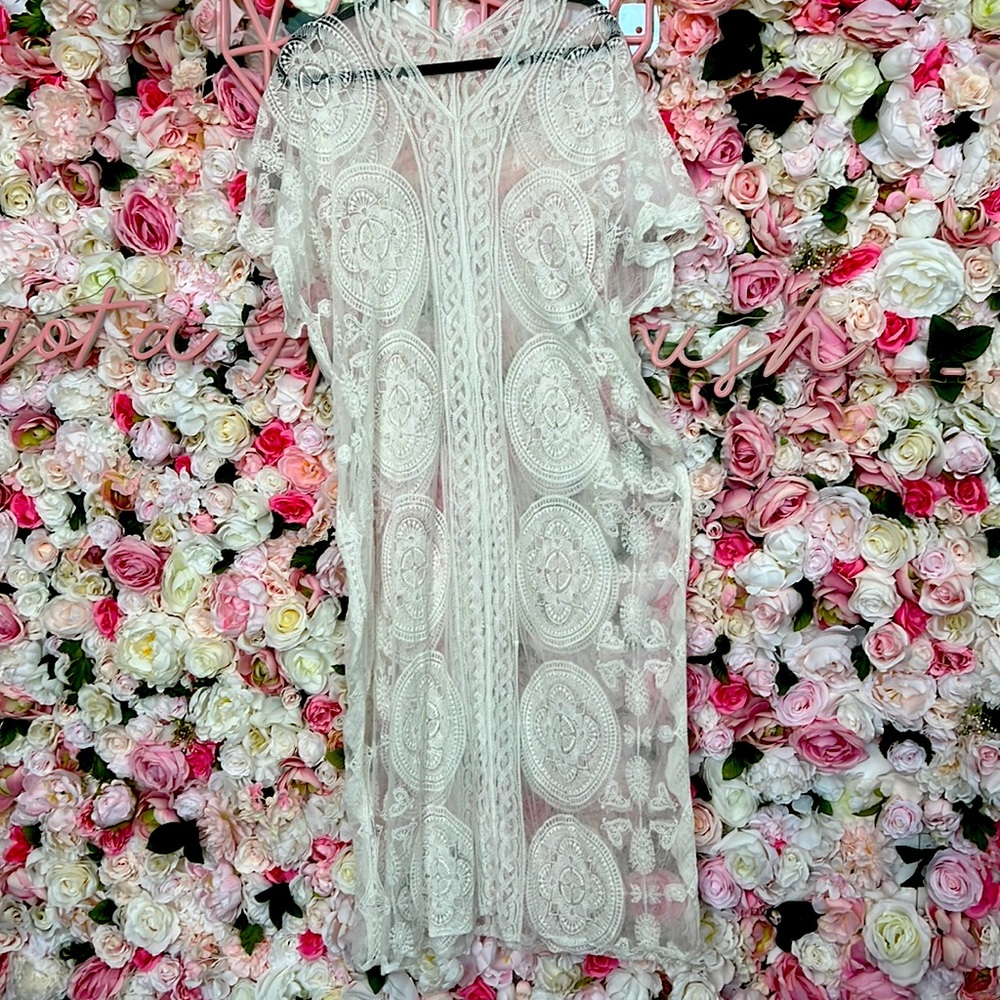 White lace swim cover up
